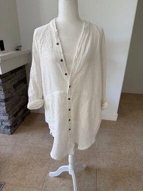 White Gauze Button-Front Mini Dress